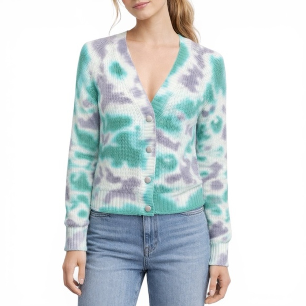 One Grey Day Ali Tie Dye Cardigan XS Cotton Cashmere Button Front‎ Pastel Knit